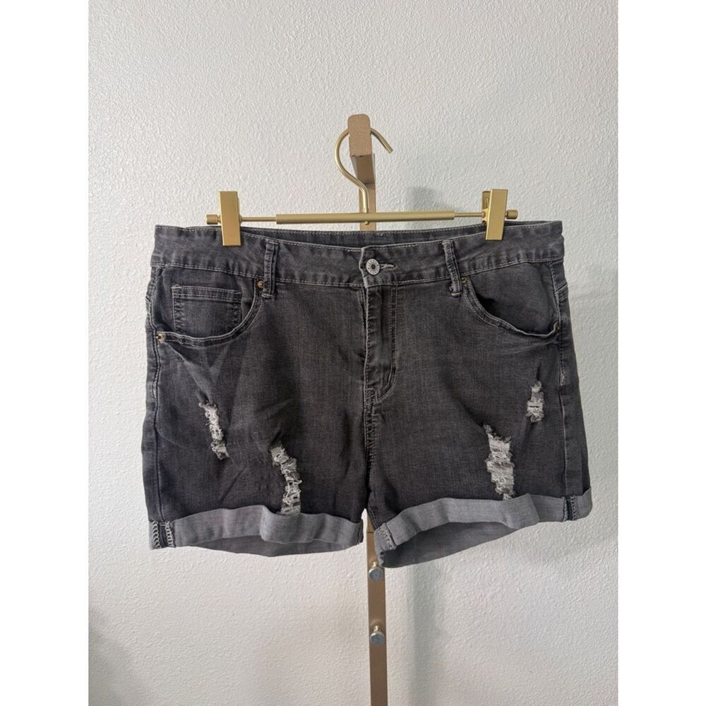 Classic Distressed Women's Black Denim Shorts- Size XL